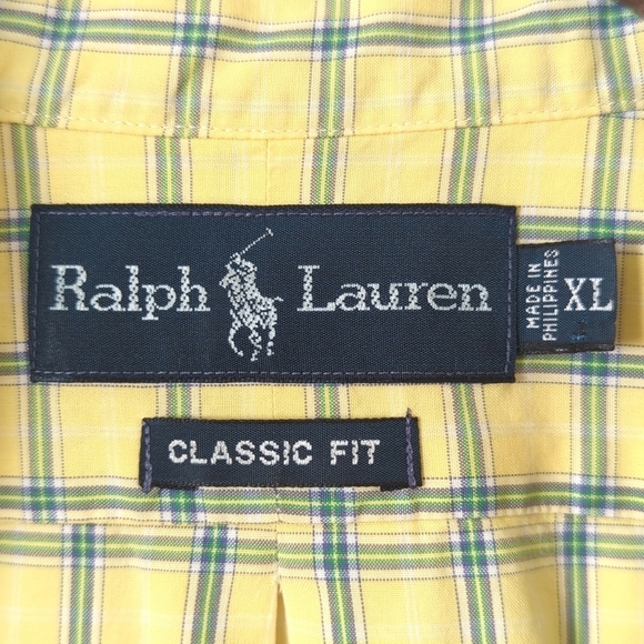 Ralph Lauren 90's Vintage Preppy Plaid Long Sleeve Button Down Shirt Yellow XL - Picture 4 of 12